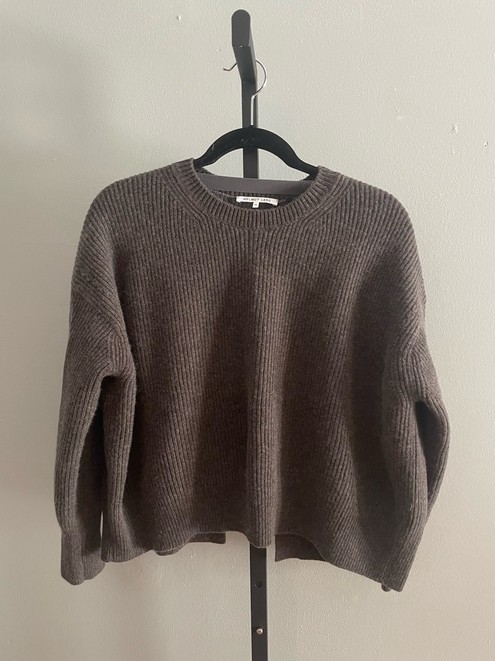 Helmut Lang Dark Brown Wool Cashmere Open Tulip Back Sweater Size XS